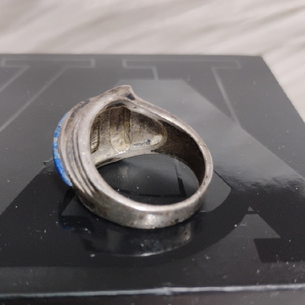 SALE! Vtg Native American Navajo Sterling Silver Inlay Of Lapis Lazuli Ring - Picture 8 of 10